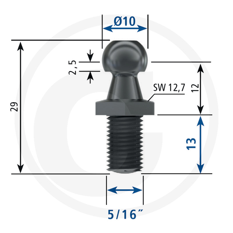 Kugelz.5/16',GWL13mm,GL29mm, Kugel 10mm