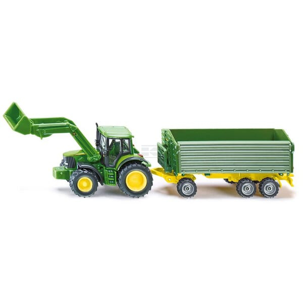 John Deere mit Frontlader und Anhänger