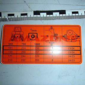 Folie Drehzahltabelle Shg Kg01-2 Amazone ME893