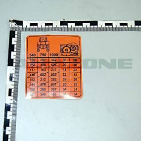 Folie Drehzahltabelle Kx-Getriebe (Me935) Amazone