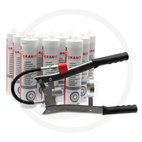 Set Fettpresse + 12 Langzeitfett 500 G Granit