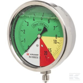 Manometer Ø100Mm 0-8-15-25 1/4" Bsp Anschluss Unten Kramp MA1000825E